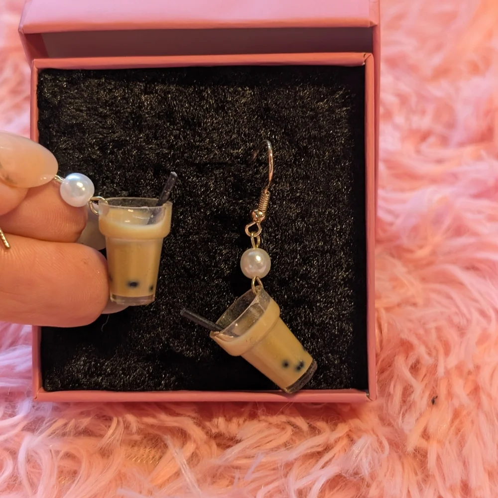 Bubble Tea Earrings with Pearl Accent - Picture 6 of 6